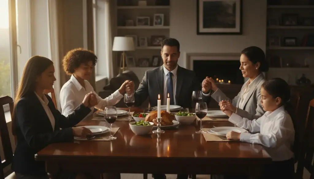 Family prayer time during Lent with parents and children