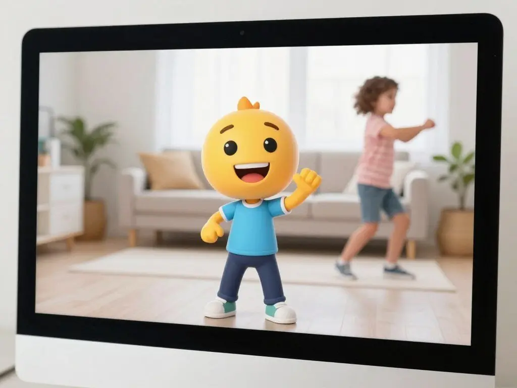 GoNoodle movement activity displayed on screen with child following along