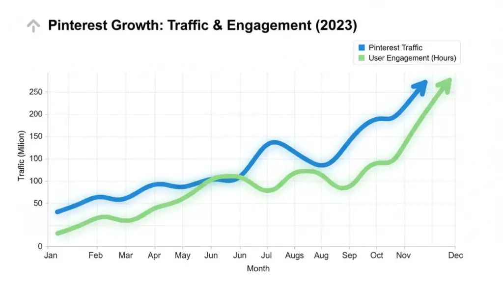 Graph showing Pinterest traffic growth over time
