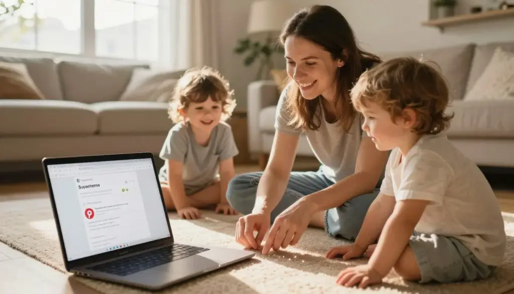 Happy mom successfully balancing work and family