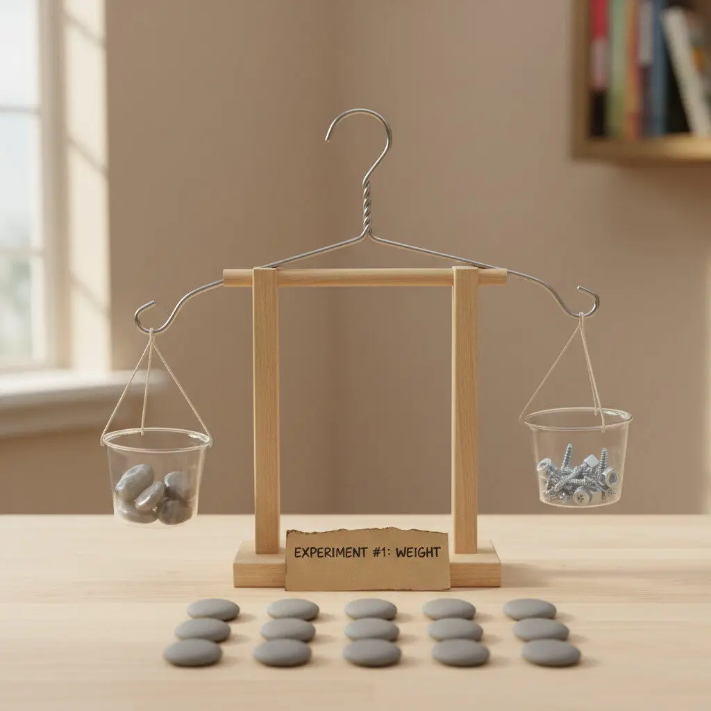 Homemade balancing scales with containers