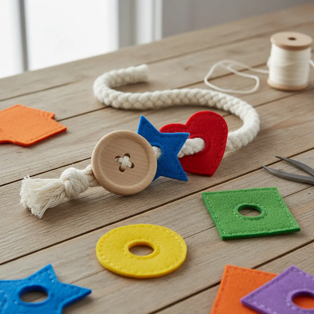 Homemade button snake with felt shapes