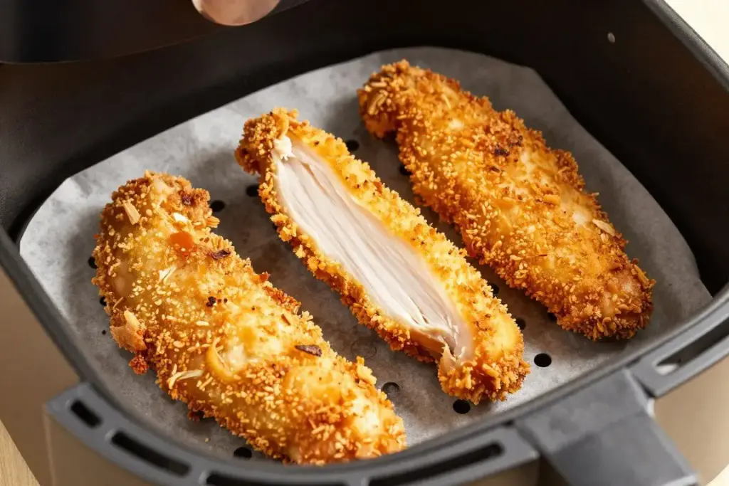 Homemade chicken strips with panko coating in air fryer