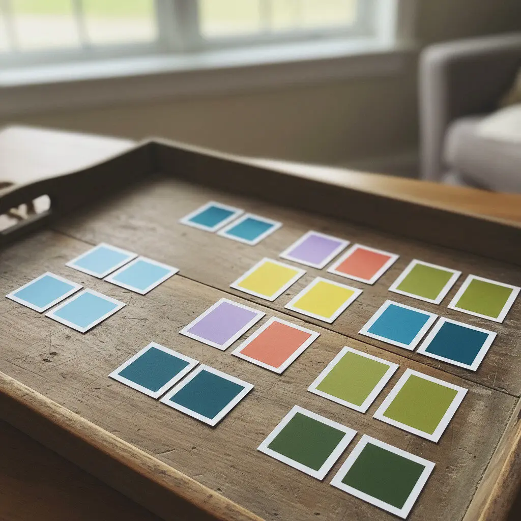 Homemade color matching game with paint chips