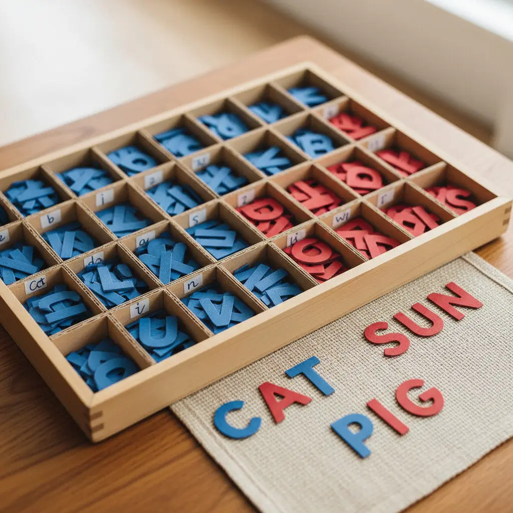 Homemade movable alphabet with cardboard letters
