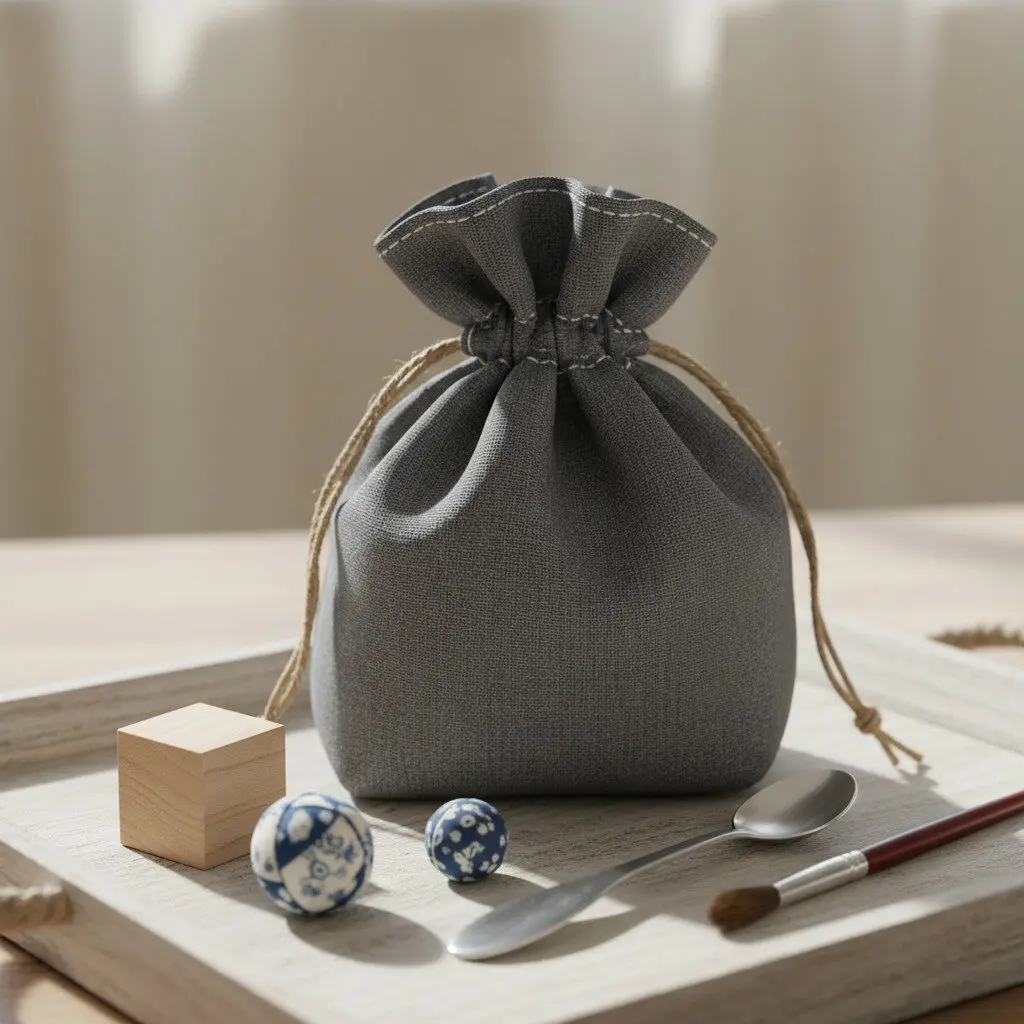 Homemade mystery bag with objects for tactile discrimination