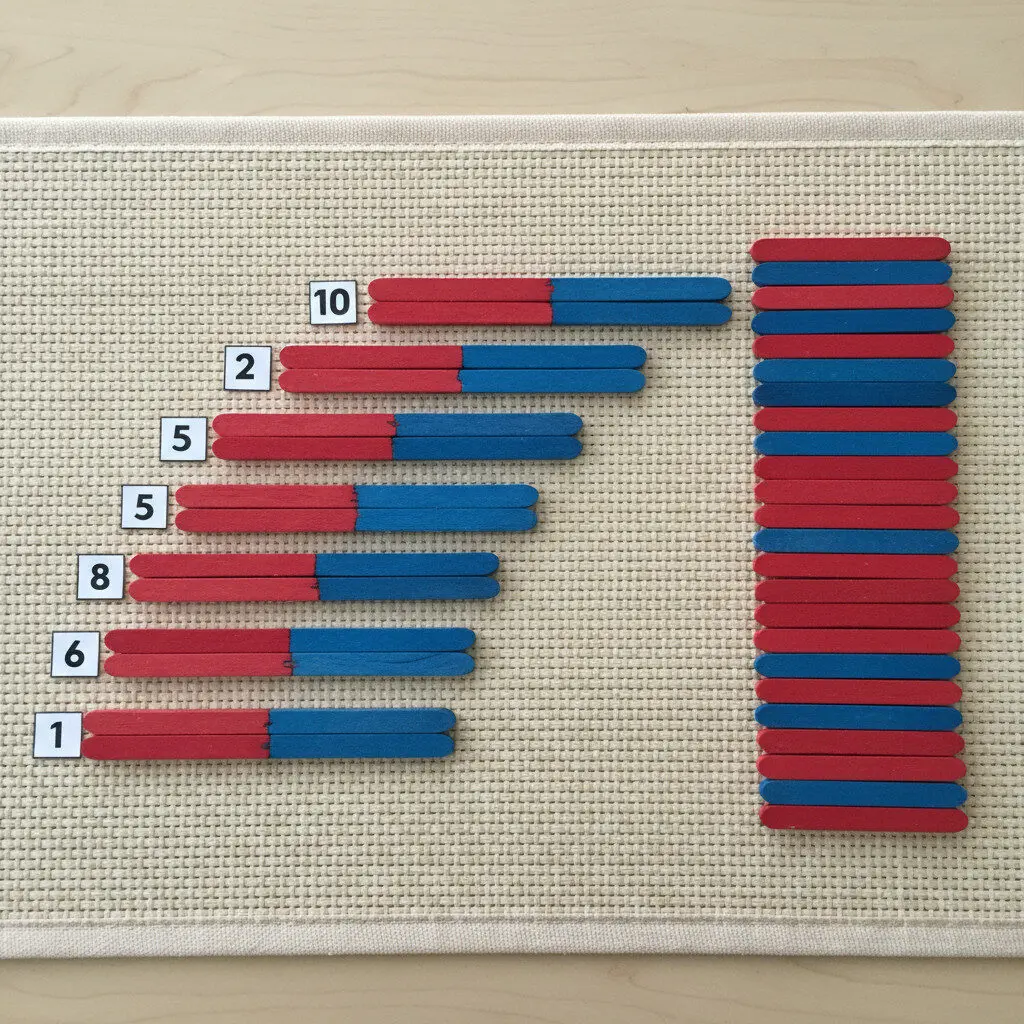 Homemade number rods made from painted craft sticks