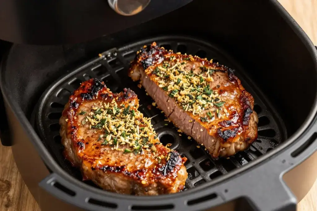 Juicy pork chops with herb crust in air fryer