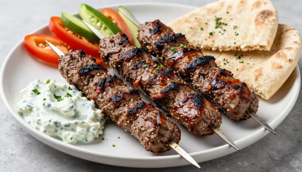 Mediterranean beef kofta on skewers