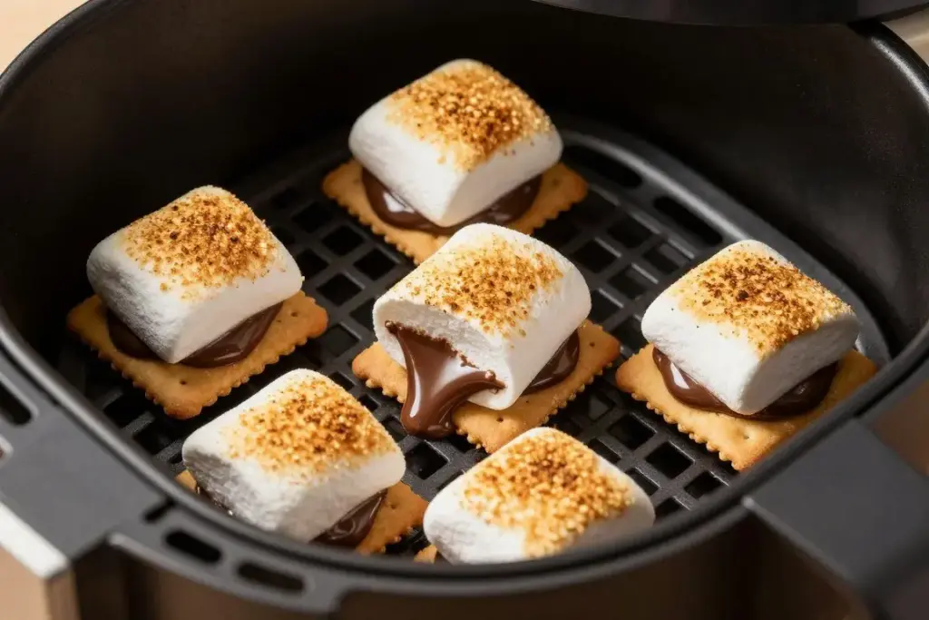 Melted s'mores with toasted marshmallow in air fryer