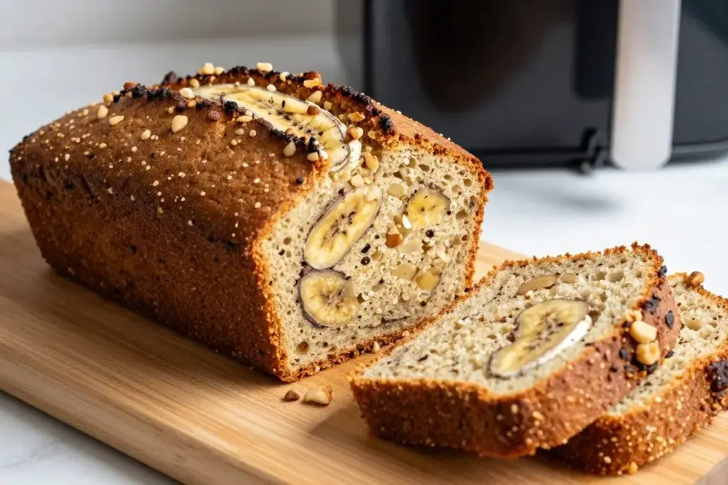 Moist air fryer banana bread with nuts