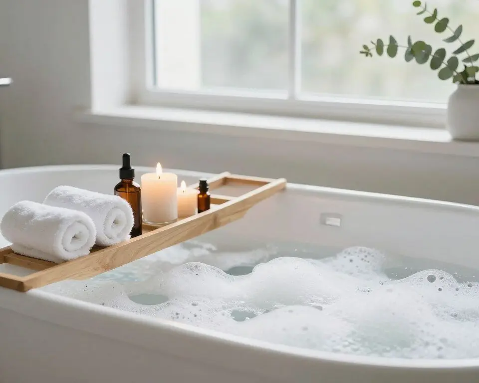 Mother's Day spa setup at home with candles and bath products