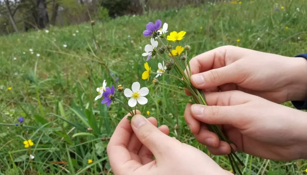Nature walk collecting wildflowers for mom