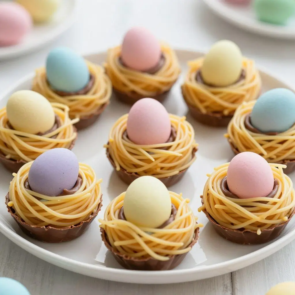 Nest-shaped desserts with candy eggs