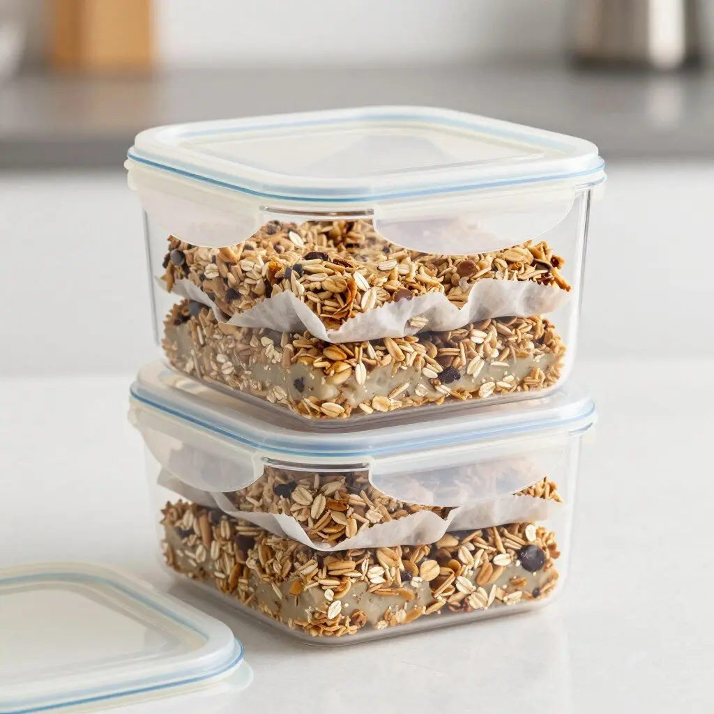 Oatmeal bars stored in airtight container