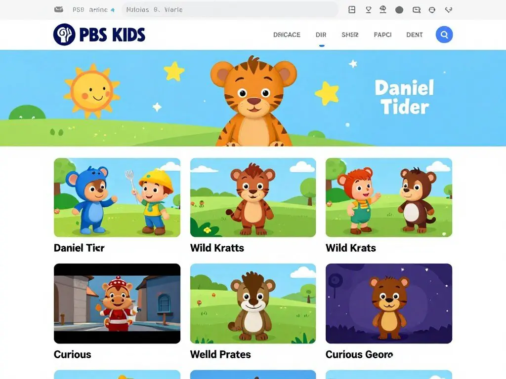 PBS Kids website interface showing colorful characters and educational games