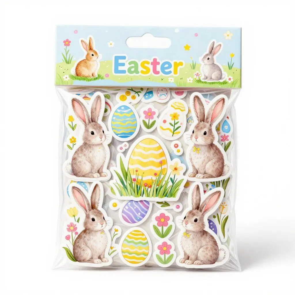 Pack of colorful stickers with Easter designs