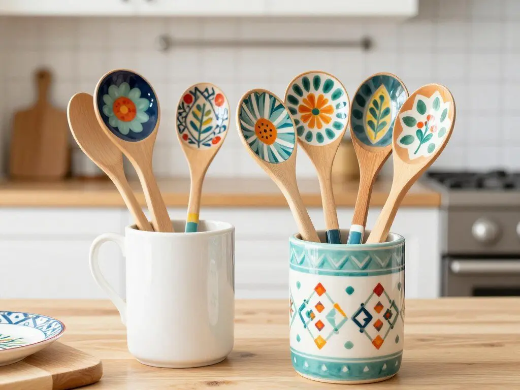 Painted wooden spoons DIY kitchen gift
