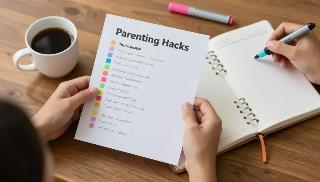 Parent reviewing checklist of new habits to implement for family routine
