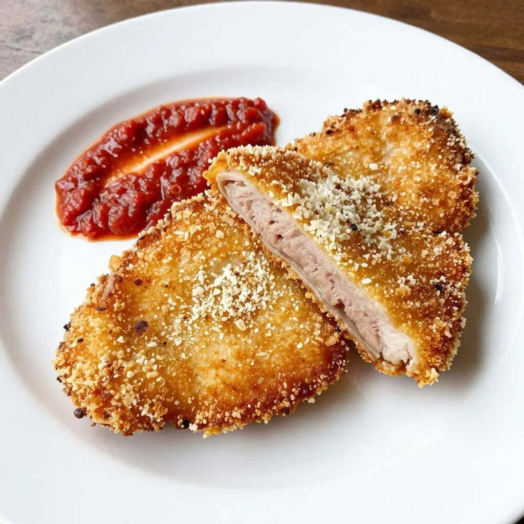 Parmesan crusted pork chops with breadcrumb coating