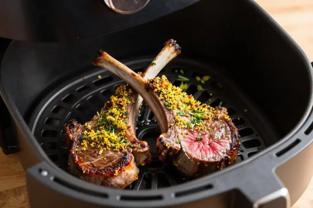 Perfectly cooked lamb chops with herb crust in air fryer
