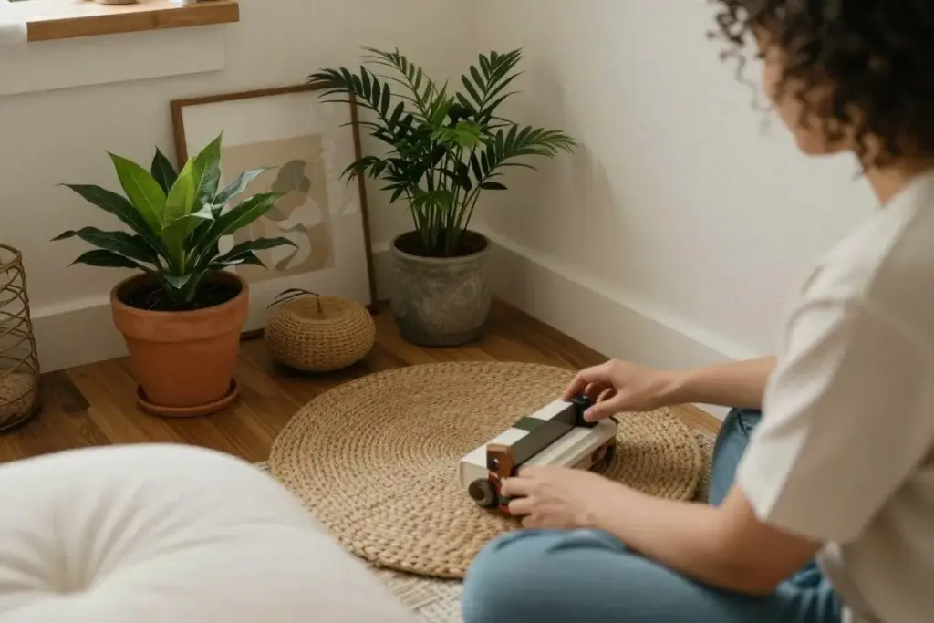 Person creating a personal sanctuary at home