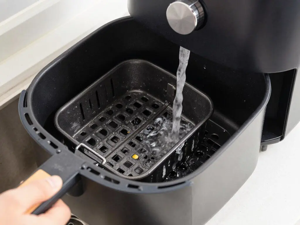 Person easily cleaning dishwasher-safe air fryer components