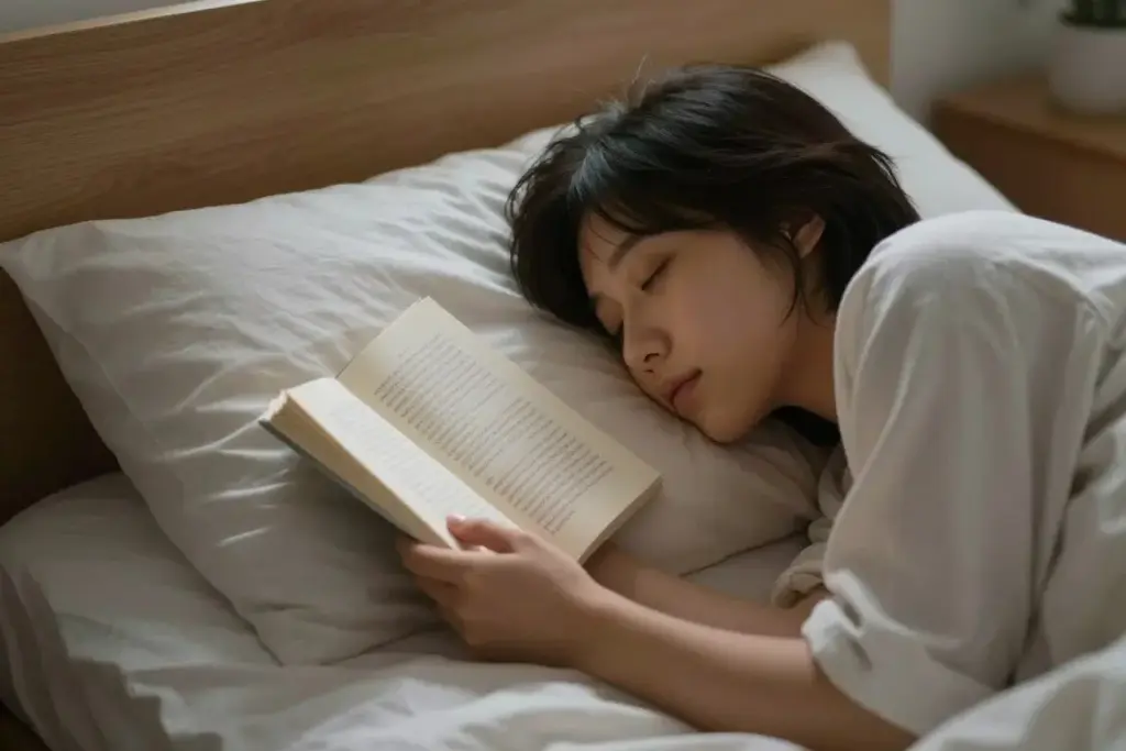 Person enjoying a peaceful bedtime routine