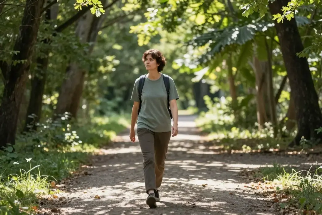 Person enjoying a peaceful nature walk