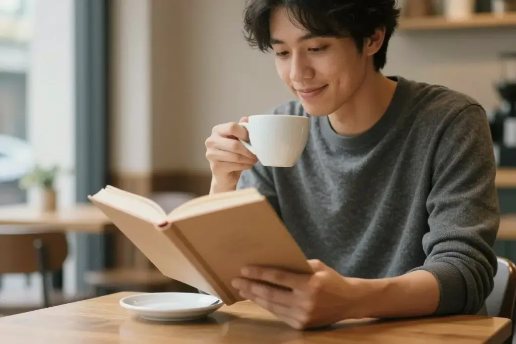 Person enjoying a solo date at a café