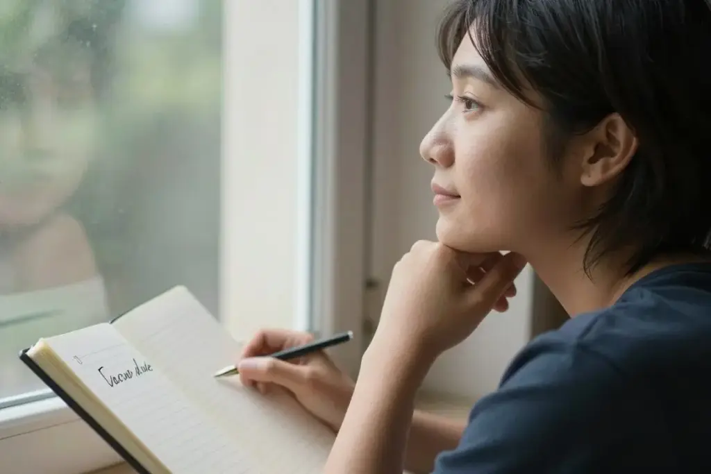 Person reflecting on personal values and strengths