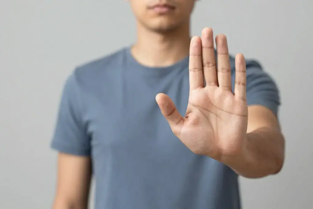 Person setting boundaries with confidence