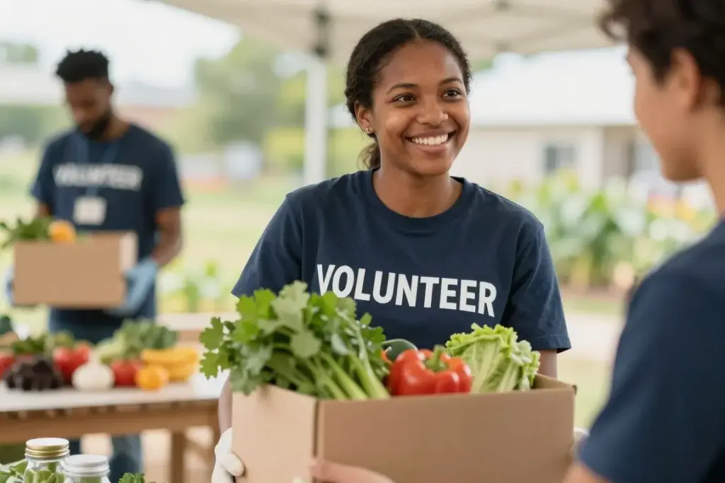 Person volunteering and helping others