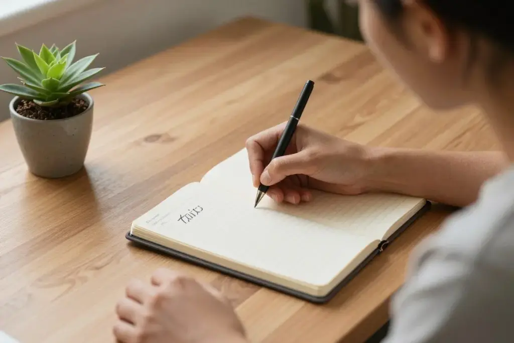 Person writing in a gratitude journal
