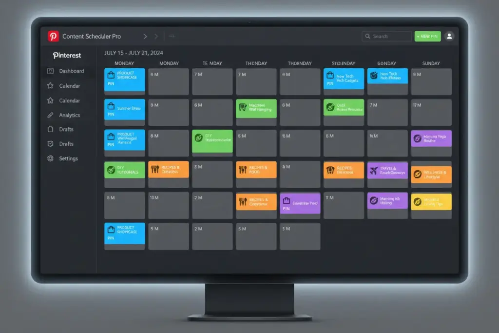 Pinterest scheduling calendar showing consistent posting schedule