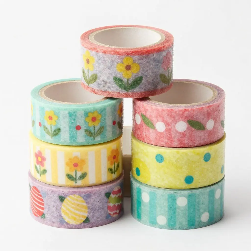 Roll of decorative washi tape with spring patterns