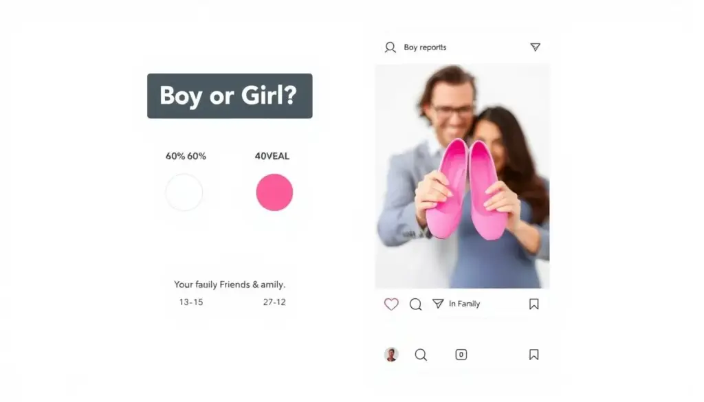 Social media gender reveal poll showing boy and girl votes with final reveal photo