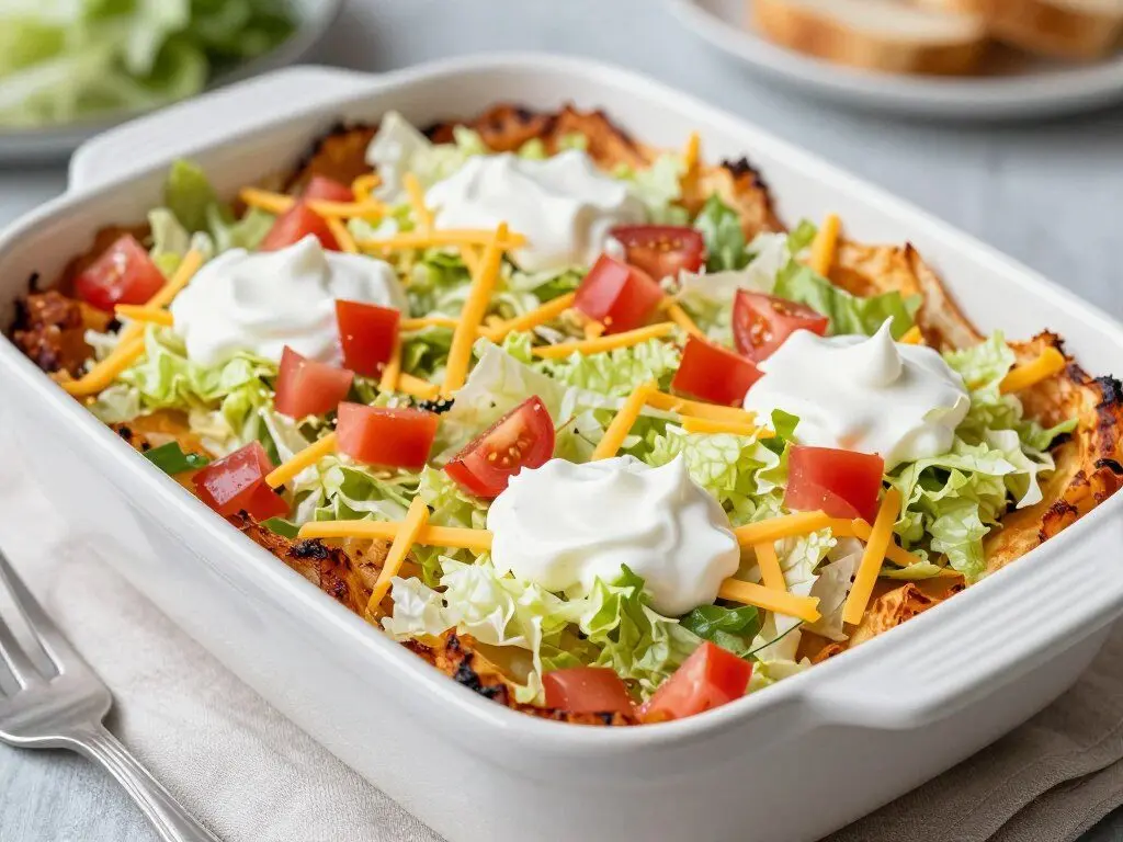 Taco casserole with fresh toppings