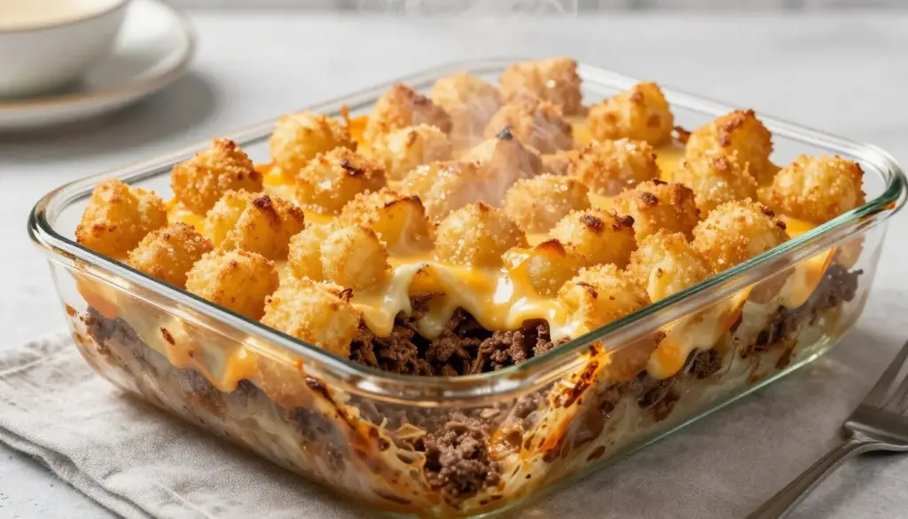 Tater tot casserole fresh from oven