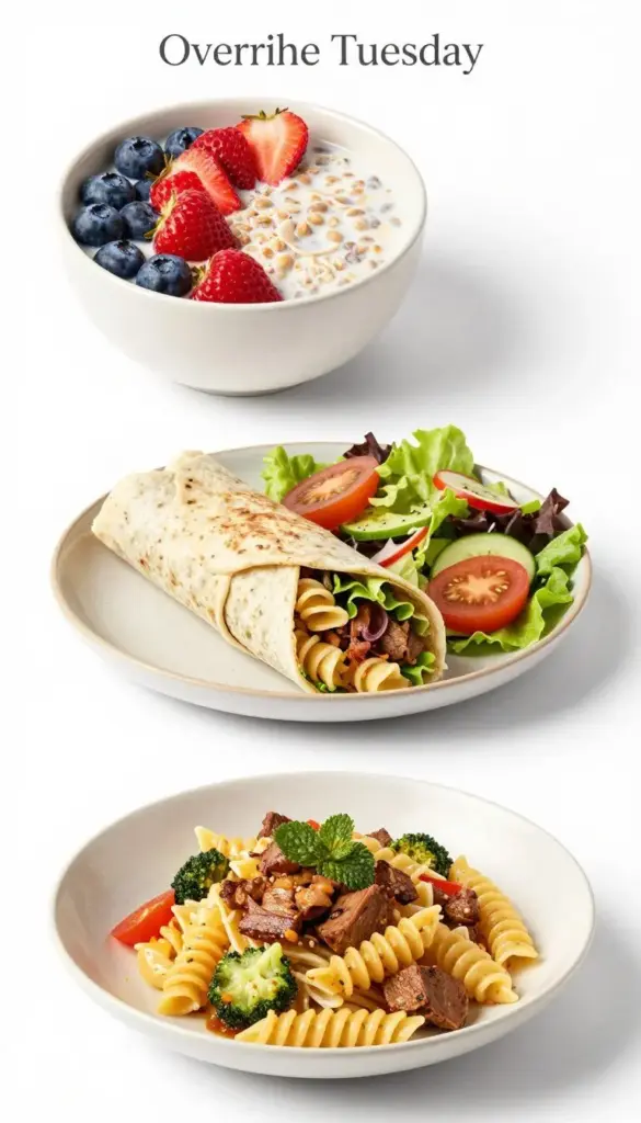 Tuesday's meals from Weekly Meal Plan 2026 featuring overnight oats Tuesday's meals from Weekly Meal Plan 2026 featuring overnight oats