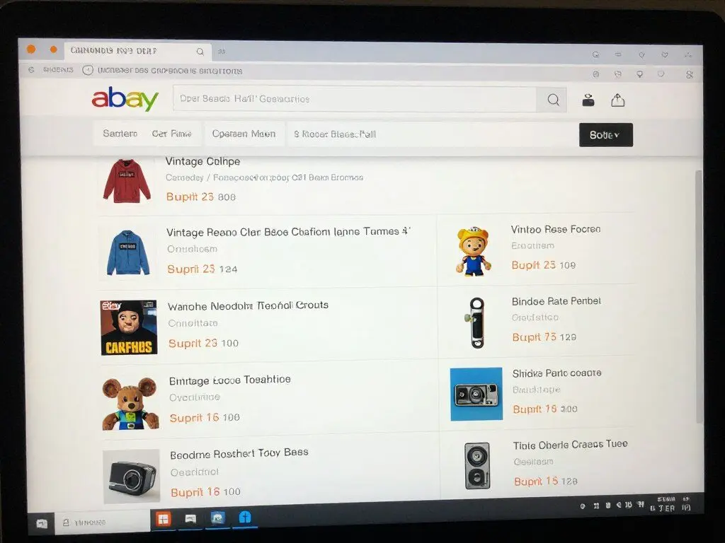Various niche product categories displayed on eBay search results