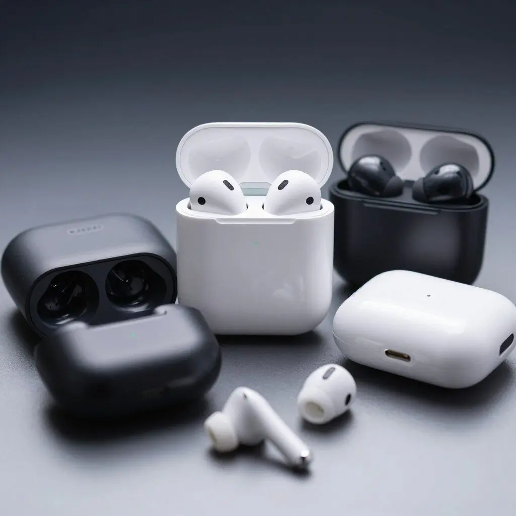 Wireless earbuds from popular brands like Apple AirPods and Samsung Galaxy Buds