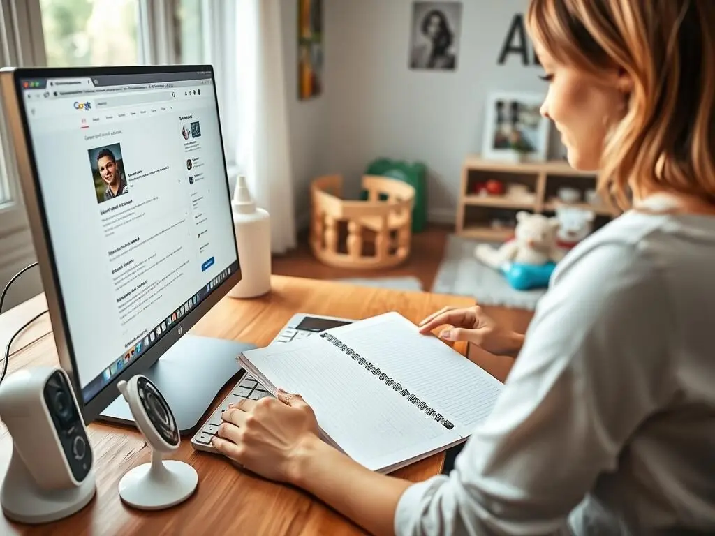 Woman evaluating search results on computer Woman evaluating search results on computer