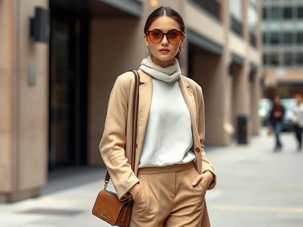 Woman in monochrome outfit with different textures - modest tonal dressing