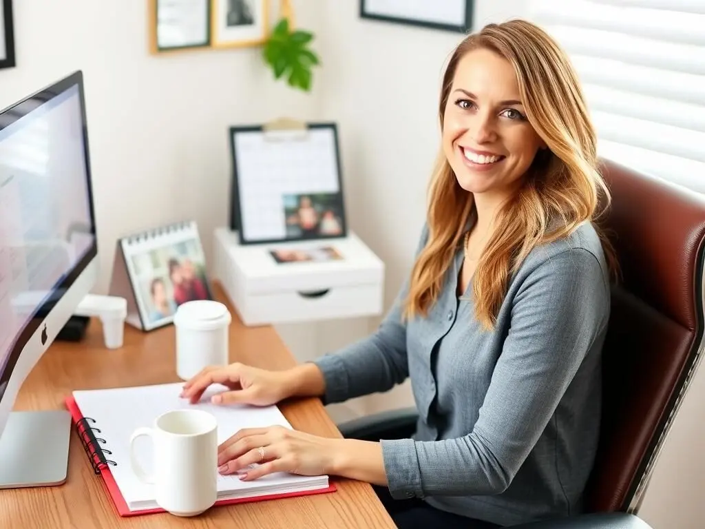 Woman working as a virtual assistant from home office Woman working as a virtual assistant from home office