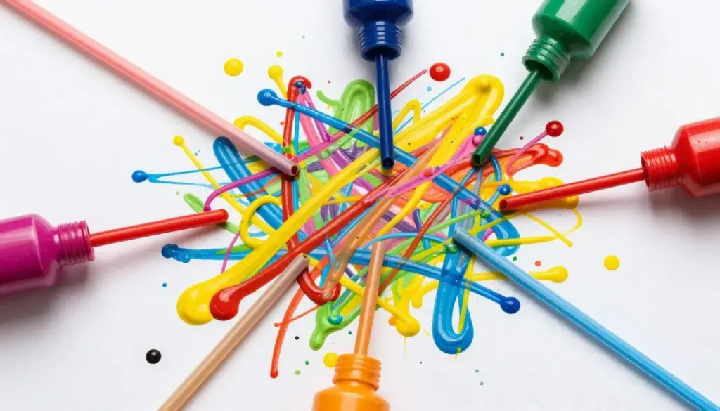 abstract straw painting artwork showing paint blown across paper