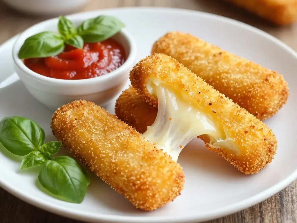 air fryer mozzarella sticks with melted cheese pull and marinara sauce air fryer mozzarella sticks with melted cheese pull and marinara sauce