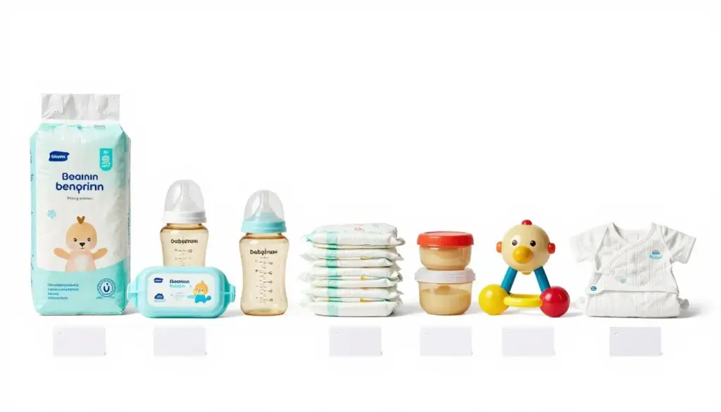 baby products with price tags displayed for guessing game