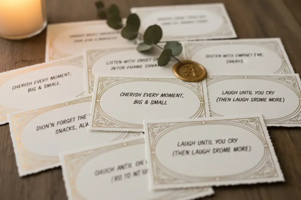 beautiful advice cards with handwritten parenting tips and well wishes