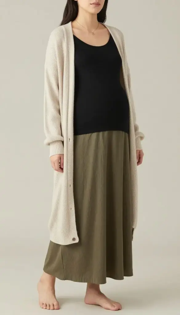 casual maternity outfits with layered tank maxi skirt and cardigan casual maternity outfits with layered tank maxi skirt and cardigan